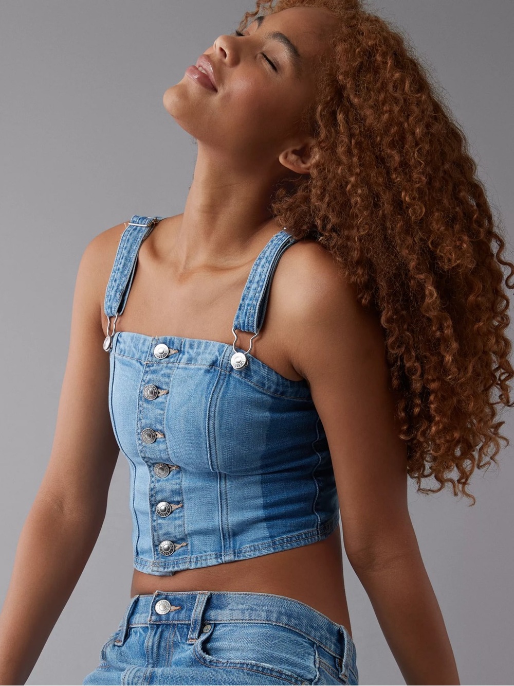 American Eagle Cropped Denim Tank Top - Medium Wash